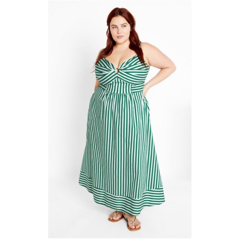 City Chic The Stripe Zaya Midi Dress in Green XL NWOT